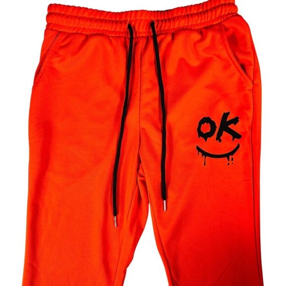 Men's Orange Flared "OK" Graphic Manfinity Sweatpants W Drawstring Size S - Picture 7 of 8